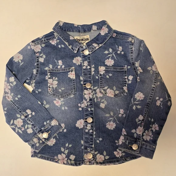 EUC OshKosh B'gosh Blue Floral Kids Denim Jacket 5T - Picture 1 of 5